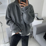 Taooba-5550 GRAY KNITTED FULL BUTTON-UP SWEATER