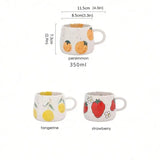 Taooba-1pc 350ml Funny Fruit Pattern Ceramic Coffee Mug Handheld Type Milk Mugs Home Accessories Simple Retro Hand Painted Glazed Cup