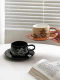 Taooba-Retro Coffee Cup Niche Apricot Coffee Latte Cup And Plate Set Afternoon Tea Cup Atmosphere Home Ceramic Water Cup