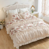 Taooba-Top Romantic Bedding set 100% cotton rose print linen set Princess bedding set queen Duvet cover lace design bedroom set sheet