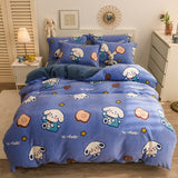 Taooba-Thick Warm Coral Fleece 4pcs Bedding Set Cute Printing Quilt Cover Super Soft Velvet Bed Sheet Pillowcase King Size Bedding Set