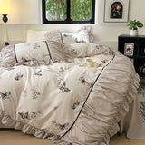 Taooba Christmas Gift French Retro Light Luxury Washed Cotton Four Piece Set Bedroom Lace Duvet Set Single Bedding Set Dormitory Bed Linen