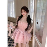 Taooba  party look inspos Summer Sweet Pink Fairy Dress Women Japanese Off Shoulder Sexy Kawaii Lolita Dress Female Casual Korean Style Party Mini Dresses