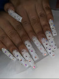 Taooba Enhance your charm with 24 long coffin shaped 3D diamond fake nails&1 nail file and 1 piece of jelly gel