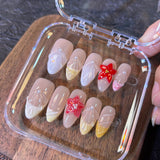 Taooba 10Pcs Handmade Manicure Short Coffin Fake Nails Cute Bread Limited Nails Press On Nails Design with Adhesive Nail File Set