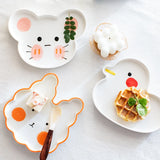 Taooba Cute Cartoon Underglaze Color Animal Ceramic Breakfast Plate Children's Rice Plate Fruit Cake Dessert Dish Dinner Plates