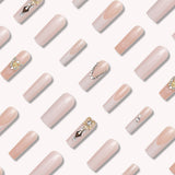 Taooba 24 Fashionable Long Coffin Shaped French&flower Pattern 3D 3D Dot Diamond Fake Nails ABS Full Face Glossy Fake Nails