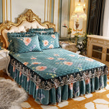 Taooba-Thick Bedspread Warm Velvet Bed Covers Skirt Floral Print Pattern Lace Bedding Queen Bedded Set Mattress Cover Decor Decoration