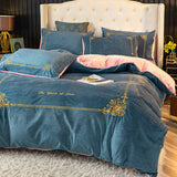 Taooba-Thick Coral Fleece Winter Four-Piece Set Double-Sided with Velvet Quilt Cover Flannel Bed Sheet Bedding Milk Fiber Winter