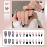 Taooba 24pcs/box Fake Nails Press on Reusable with Designs Set French Artificial Aurora Diamond False Tipsy Stick-on Nails Tips Art