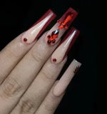 Taooba Christmas Nail  24Pcs Square False Nails with Glue Wearable Red Long Coffin Fake Nails Rhinestone Design Ballet Full Cover Press on Nails Tips