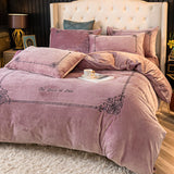 Taooba-Thick Coral Fleece Winter Four-Piece Set Double-Sided with Velvet Quilt Cover Flannel Bed Sheet Bedding Milk Fiber Winter