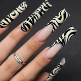 Taooba Christmas nail 24Pcs Full Cover False Nails with Glue Long Square Coffin Fake Nails French Detachable Ballet Love Pattern Design Press on Nails