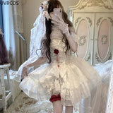 Taooba  party look inspos Japanese Victorian Gothic Lolita Dress Elegant Women Cute Lace Mesh Kawaii Fashion Rose Dresses White Girls Sweet Wedding Dress