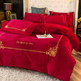 Taooba-Thick Coral Fleece Winter Four-Piece Set Double-Sided with Velvet Quilt Cover Flannel Bed Sheet Bedding Milk Fiber Winter