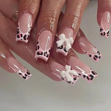 Taooba Christmas Nail  24Pcs Long Coffin Leopard Print False Nails with Glue Sweet Cool Diamond Fake Nail Set Floral French Press on Wearable Nail Tips