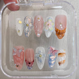 Taooba 10Pcs Handmade Manicure Medium Almond Ballet Fake Nails Shell Limite Nails Press On Nails Design with Adhesive Nail File Set