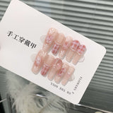 Taooba Christmas nail 10pcs Handmade Anime Fake Press On Nails Professional Full Cover Japanese Decorated Manicuree With Bow Tie Wearable Nail Art Tip