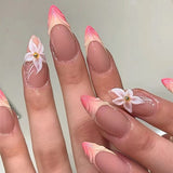 Taooba Christmas nail 24pcs White French Fake Nails Dreamy Sweet Artificial Nails Medium Almond Press on Nail with Butterfly Flower Removable Nail Tip