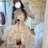 Taooba  party look inspos Japanese Victorian Gothic Lolita Dress Elegant Women Cute Lace Mesh Kawaii Fashion Rose Dresses White Girls Sweet Wedding Dress