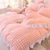 Taooba-Kawaii Rainbow Bedding Set Cotton Twin Full Queen Size Strawberry Flower Hearts Cute Fitted Bed Sheet Pillowcases Duvet Cover