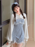 Taooba  party look inspos Lace Japanese Sweet Lolita Dress Women Bow Pink Kawaii Party Mini Dresses Female Blue Princess Korean Fashion Dresse Winter 2024