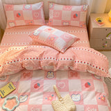 Taooba-Kawaii Strawberry Rabbit Bedding Set For Home Cotton Twin Full Queen Size Cute Double Fitted Bed Sheet Girl Quilt Duvet Cover