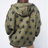 Taooba Christmas Gift outfit  Star Print Allover Oversized Zip Up Hoodie