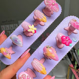 Taooba 10Pcs Manicure Handmade Art Acyrlic Press on Nails Medium Almond  Pattern ABS Nails Cute 3D Flower Style Design Nail with Set