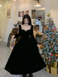 Taooba  party look inspos Vintage Evening Party Velvet Dresses for Woman Elegant Fashion Wedding Birthday Prom Long Sleeves Female Clothing Black Robe