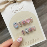 Taooba Christmas Nail  10Pcs Handmade Cute Press on Nails Short  Korean Fake Nails With 3D Star Moon Rhinestone Heart Design Artifical False Nail Tips