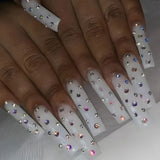 Taooba Enhance your charm with 24 long coffin shaped 3D diamond fake nails&1 nail file and 1 piece of jelly gel