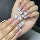 Taooba 24Pcs Pink False Nails Long Coffin Fake Nails Star with French Designs Wearable Ballet Press on Nails Full Cover Nail Tips Art