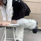 Trizchior Furry Leg Warmers Y2K Goth White Faux Fur Leg Warmers Boot Covers Lady Cute Jk Knee-length Hipster Warm Sock Fashion Socks