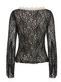 Taooba party outfit  Rockmore Floral Lace Tie Front Flounce Sleeve Women's Top Y2K Aesthetics Deep V Neck Long Sleeve T-Shirt Spring Fall Clothes