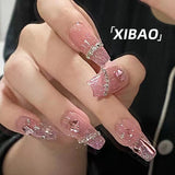 Taooba Christmas nail 24Pcs Medium Long Acrylic Fake Nails Removable French Fake Nails Wearing False Nails Set Full Cover Ballet Press On Nail Tips&7Y