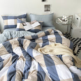 Taooba Christmas Gift Bed Linen Washed Cotton Striped Grid Minimalist Bedding Sheet Set Comforter Sets Queen Duvet Cover Double For Boys And Girls