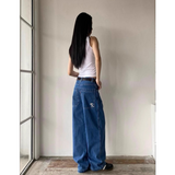 Taooba New Harajuku Trendy Y2K Streetwear Trousers American Retro Embroidered Washed Baggy Jeans Women Casual Straight Wide-leg Pants