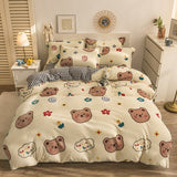 Taooba-Thick Warm Coral Fleece 4pcs Bedding Set Cute Printing Quilt Cover Super Soft Velvet Bed Sheet Pillowcase King Size Bedding Set