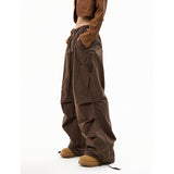 Taooba party outfit  Deeptown Vintage Parachute Pants Women Y2k Streetwear Oversized Brown Trousers Korean Style Cargo Joggers Hippie Harajuku Grunge