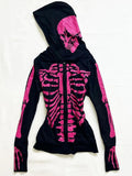 Taooba party outfit  Pink Skull Graphic Hoodie Zip-up Y2k Women High Street Punk Vintage Clothes Winter Hooded Grunge Gothic New Hoodies 2024 Hoody