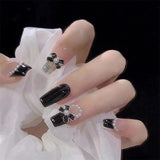 Taooba fine hood black men Autumn and Winter Dark Wear Nail Pearl Bow Elegant Sweet Cool Girl Nail Beauty Piece White Nails