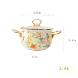 Taooba Enamel Soup Pot Retro Flower Bird Binaural Large Capacity Stew Pot with Lid Home Enamel Utensils for Kitchen Delicate Cookware