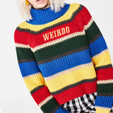 90s streetwear Autumn and Winter Ins Women's Knitwear Rainbow Striped Letter Embroidered Turtleneck Loose Casual Pullover Sweater for Women