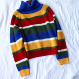 90s streetwear Autumn and Winter Ins Women's Knitwear Rainbow Striped Letter Embroidered Turtleneck Loose Casual Pullover Sweater for Women