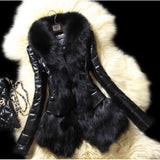 Taooba 1980s fashion trends S-5xl plus Size Winter Slim-Fit Faux Fox Fur Collar Fur PU Leather Slimming Coat