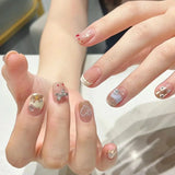 Taooba Christmas nail 10Pcs Handmade Cute Press on Nails Short  Korean Fake Nails With 3D Star Moon Rhinestone Heart Design Artifical False Nail Tips