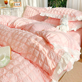 Taooba Luxury Seersucker Washed Cotton Bedding Set INS Girls Princess Bedding Set with Lace Solid color Bedclothes Sheets Pillowcase