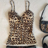 Taooba party outfit  Leopard Print Suspender Emo Girl Sexy Commut Y2K Crop Top American Retro Streetwear Harajuku Aesthetic Hip Hop Chic Women's Tops