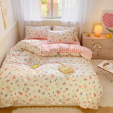 Taooba-Kawaii Strawberry Rabbit Bedding Set For Home Cotton Twin Full Queen Size Cute Double Fitted Bed Sheet Girl Quilt Duvet Cover